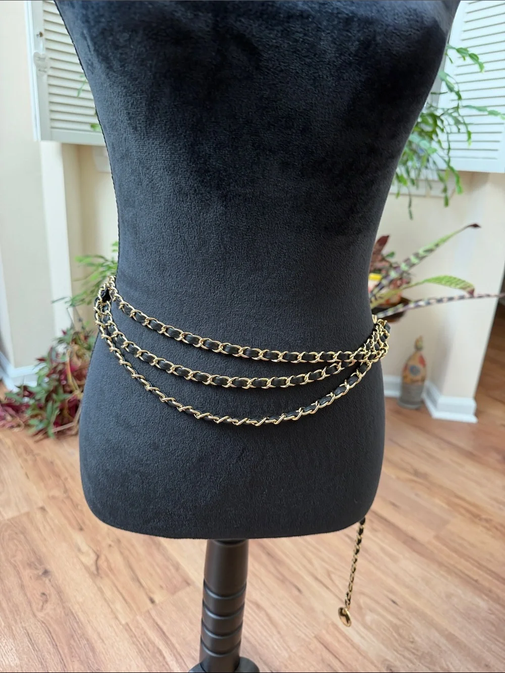 B-Low the Belt “Gissel” Gold Chain/Leather Wrap Belt. OSFM